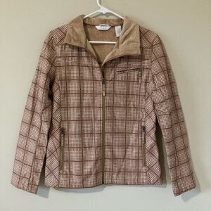 Izod Winter Jacket Women’s Sz Small Full Zip Faux Fur Lined w/ Collar Tan Plaid